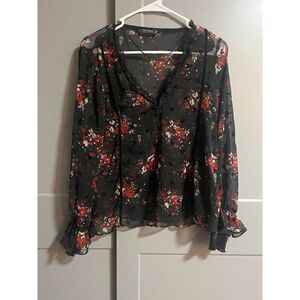 Zara Womens Floral Lace Bell L/S V-Neck Blouse Small Dark Romantic Whimsigoth